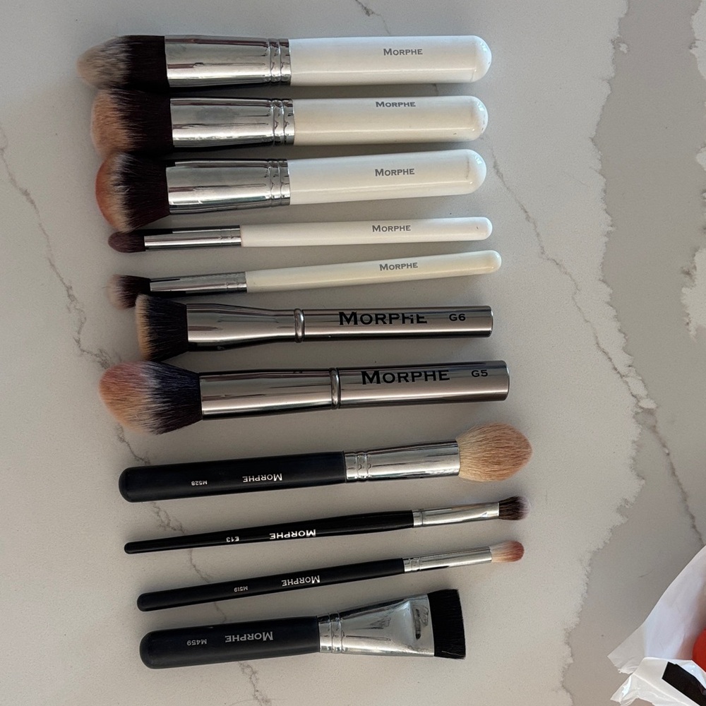 Morphe White, Black and Silver Handle Makeup Brush Set